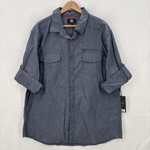 Rock & Republic Shirt Mens 2XL Blue Print Iconic Button Front Long Sleeve Grunge